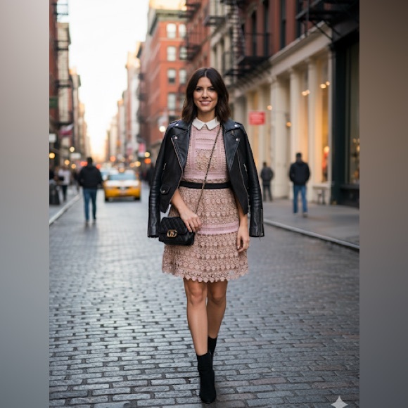 Self-Portrait Dresses & Skirts - Self-Portrait Blush Lace Mini Dress with White‎ Collar size 6